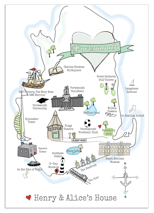 Personalised Map Of Portsmouth In Full Colour Vitamin Sea Southsea   Personalised Portsmouth Map Colour 1024x1024 